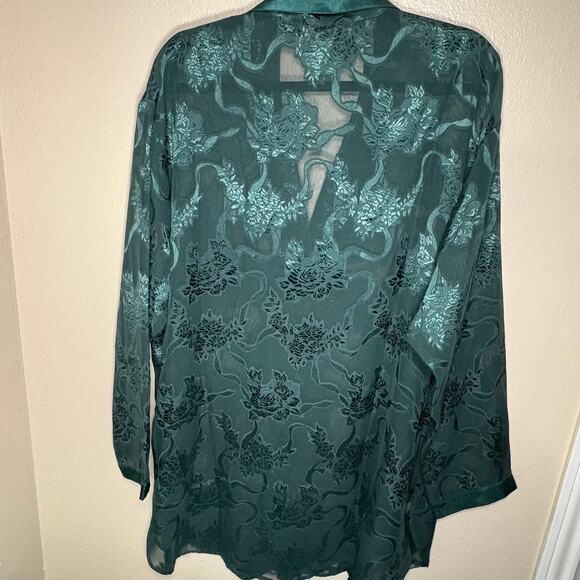 Victoria's Secret green satin sleep shirt XL gold crown label vintage 80s - Picture 2 of 5